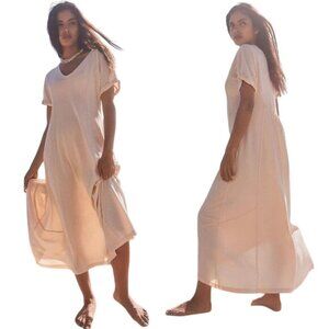 Free People Beach Meadow Tee Maxi Dress Neutral Cream Au Lait Pockets Size XS
